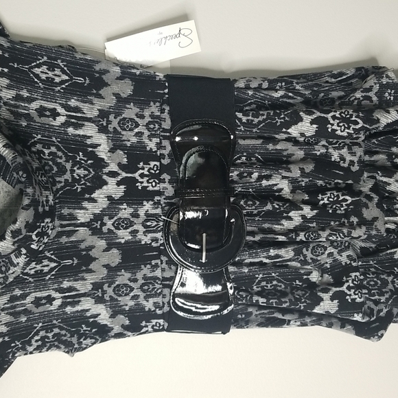 SPEACHLESS Cap sleeve Ruffled dress with patent leather wide belt NWT - Picture 3 of 8